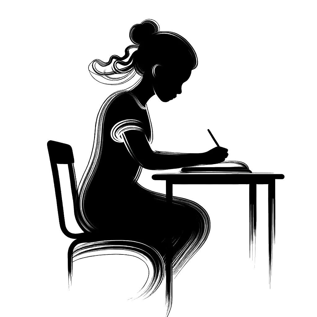 un dibujo de una adolescente estudiando en un escritorio representando el tema de Estudiando en blanco y negro.