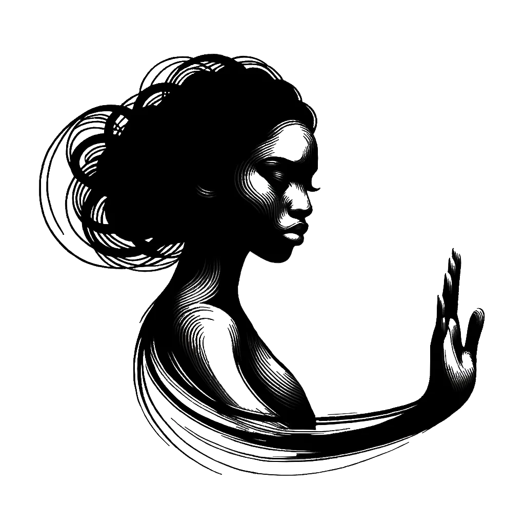 un dibujo de una mujer extendiendo la mano para decir que no representando el tema de Evitar en blanco y negro.