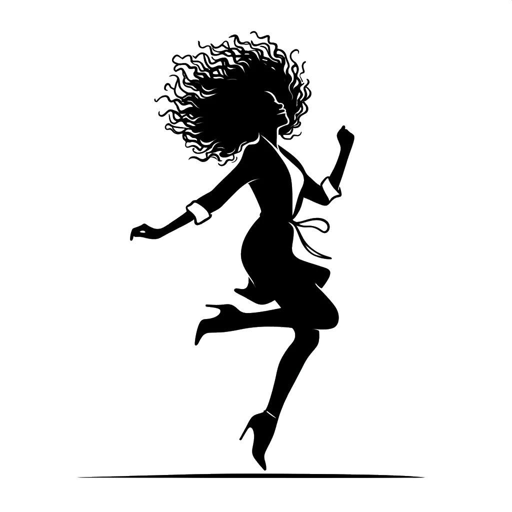 un dibujo de una joven saltando de alegría representando el tema de Éxito en blanco y negro.