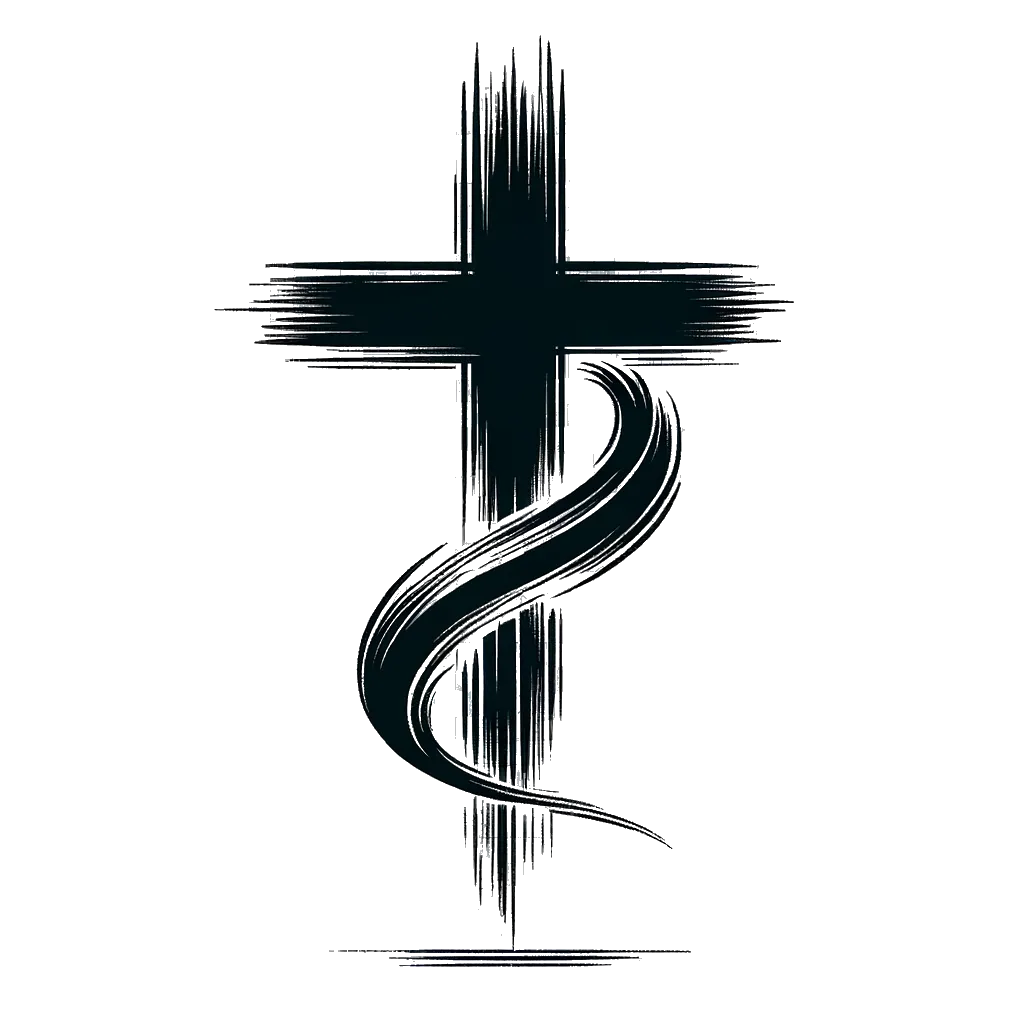un dibujo de una cruz cristiana representando el tema de Exorcismo en blanco y negro.