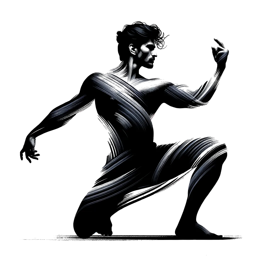 un dibujo de un hombre bailando danza contemporánea representando el tema de Expresarse en blanco y negro.