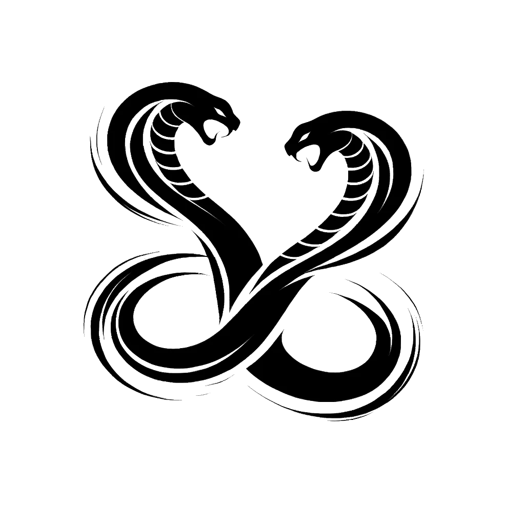 un dibujo de dos cobras escupidoras encerradas representando el tema de Falta de Respeto en blanco y negro.