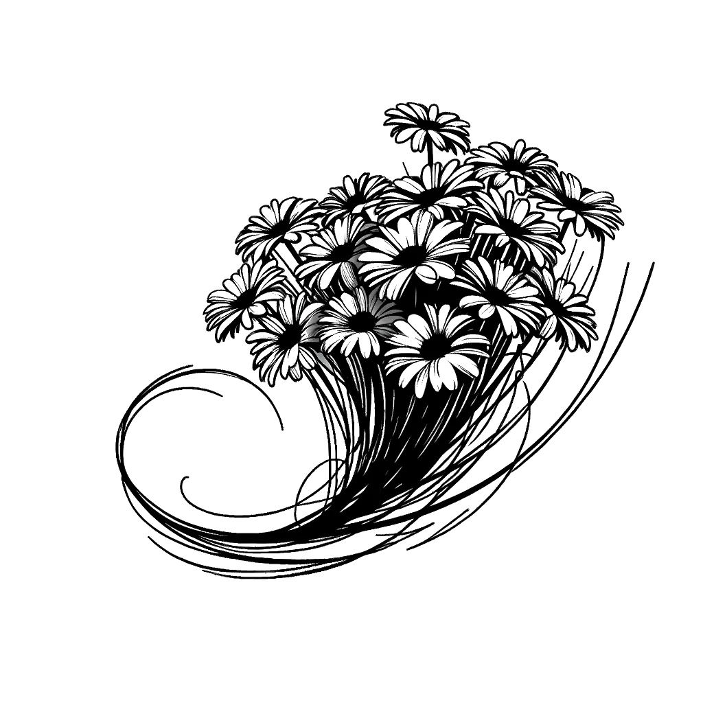 un dibujo de un ramillete de margaritas representando el tema de Flores en blanco y negro.