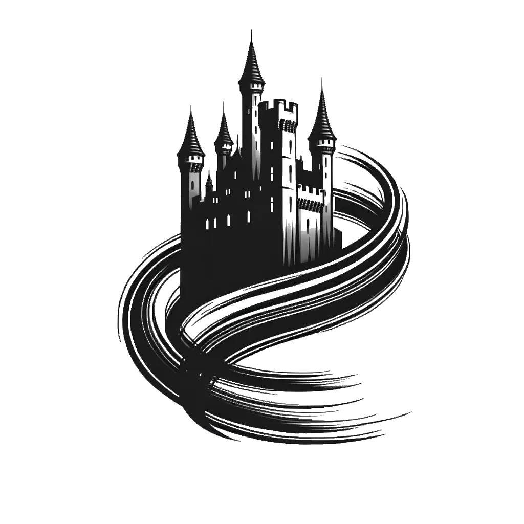 un dibujo de un castillo representando el tema de Fortalezas en blanco y negro.