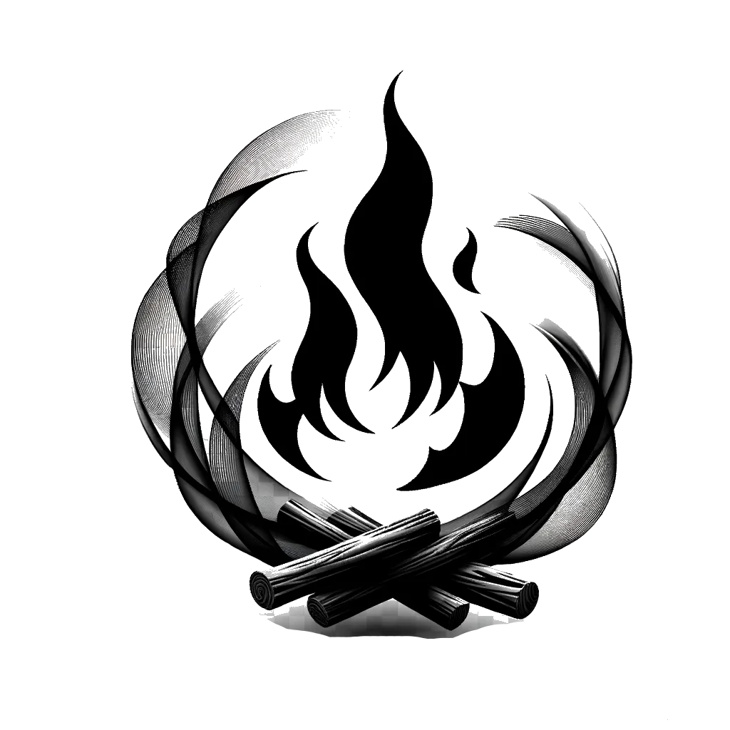 un dibujo de una fogata representando el tema de Fuego en blanco y negro.
