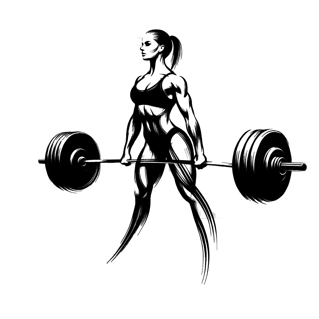 un dibujo de una levantadora de pesas levantando una barra pesada representando el tema de Fuerza en blanco y negro.