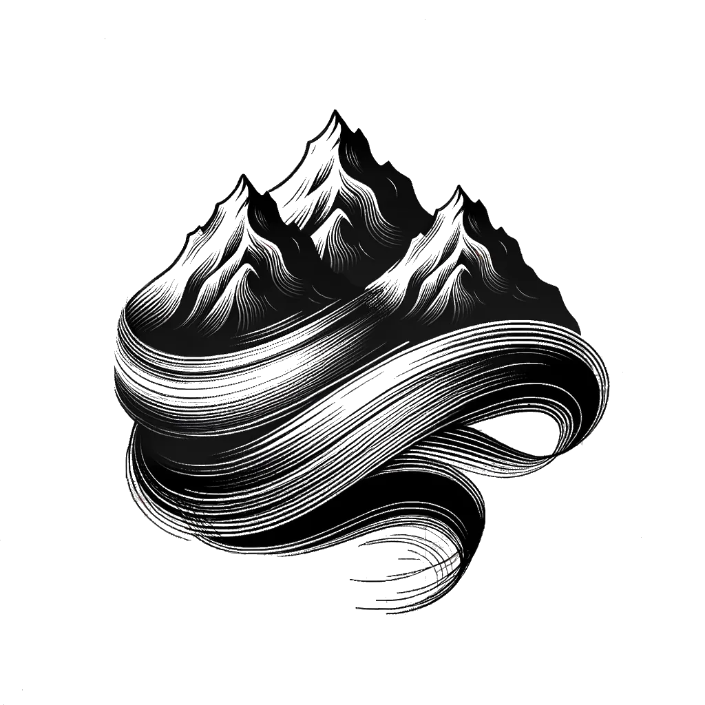 un dibujo de montañas cubiertas de nieve representando el tema de Gigantes en blanco y negro.