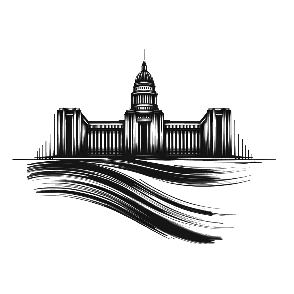 un dibujo de el edificio del capitolio representando el tema de Gobernando en blanco y negro.