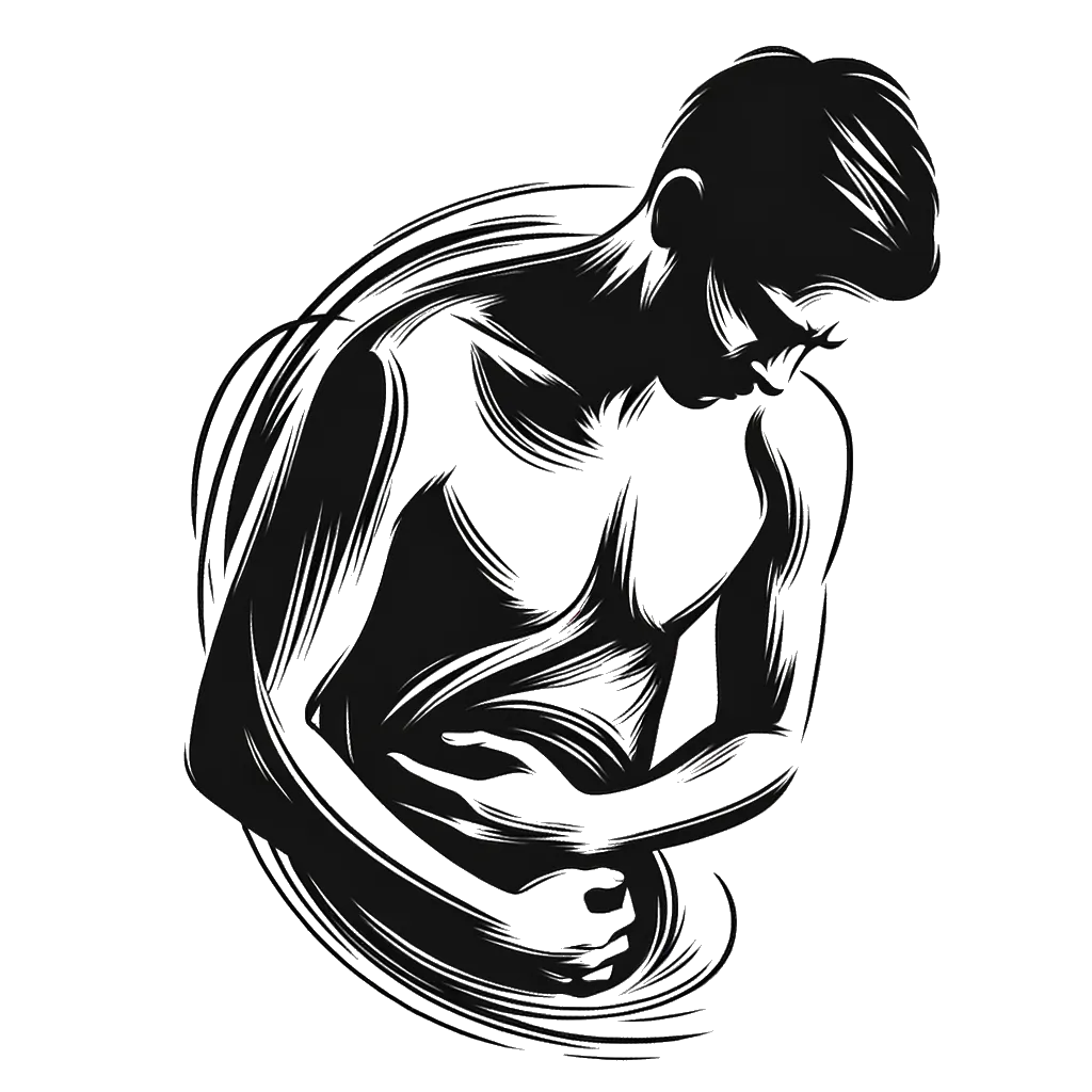 un dibujo de una persona sosteniéndose el estómago como si le doliera representando el tema de Herir en blanco y negro.