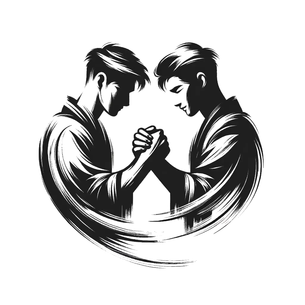 un dibujo de dos hermanos tomados de la mano en blanco y negro representando el tema de Hermanos en blanco y negro.