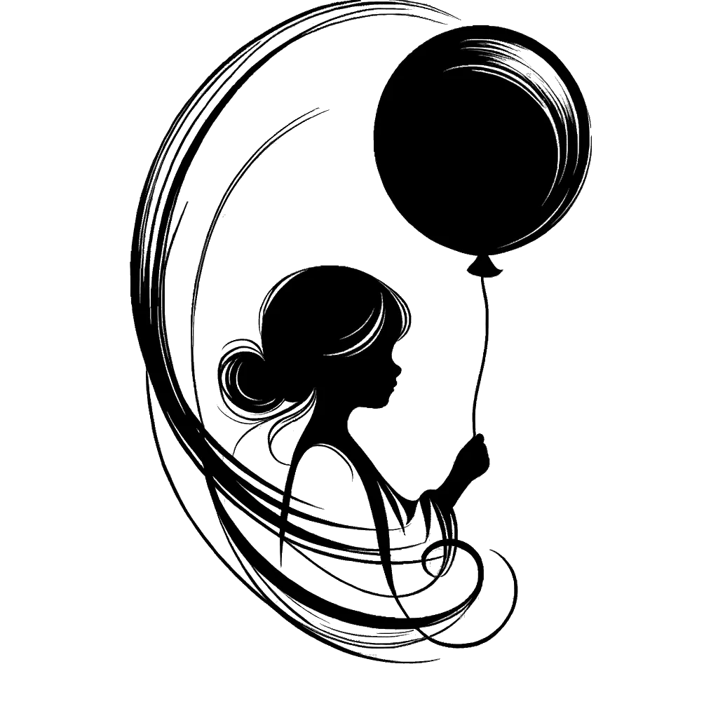 un dibujo de una niña joven sosteniendo un globo representando el tema de Hijas en blanco y negro.