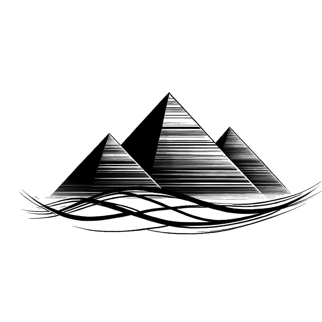 un dibujo de las pirámides egipcias representando el tema de Historia en blanco y negro.
