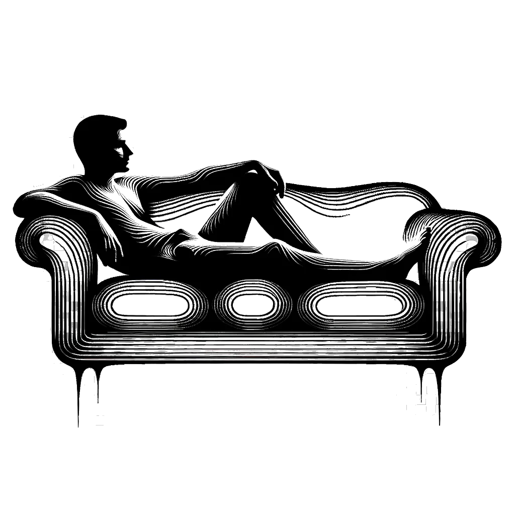 un dibujo de un hombre tendido en un sofá representando el tema de Hogar en blanco y negro.
