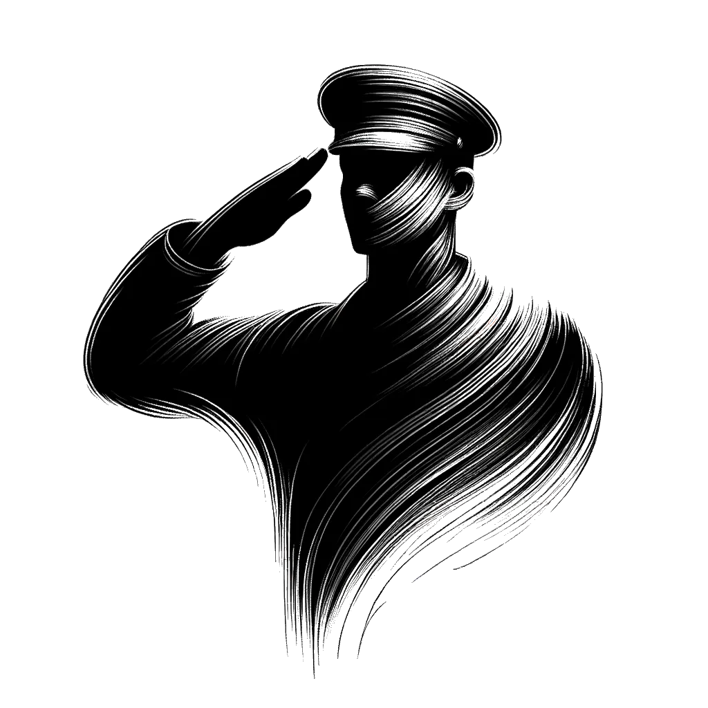 un dibujo de un soldado estadounidense saludando representando el tema de Honor en blanco y negro.