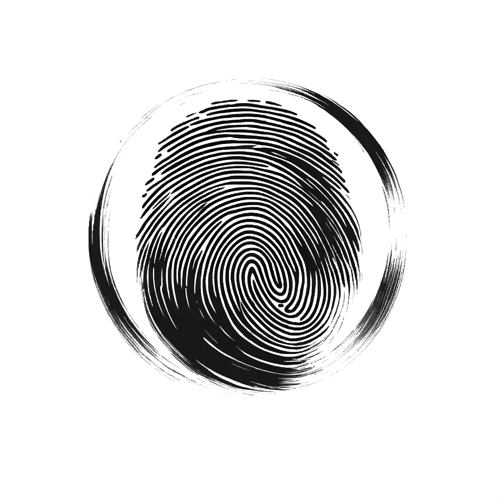 un dibujo de una huella dactilar representando el tema de Identidad en blanco y negro.