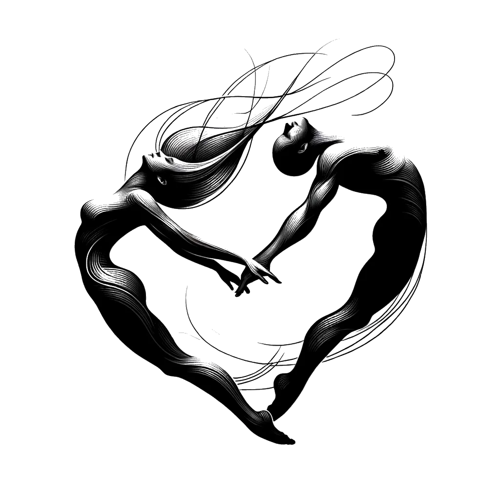 un dibujo de dos buceadores masculinos y femeninos sincronizados representando el tema de Igualdad en blanco y negro.