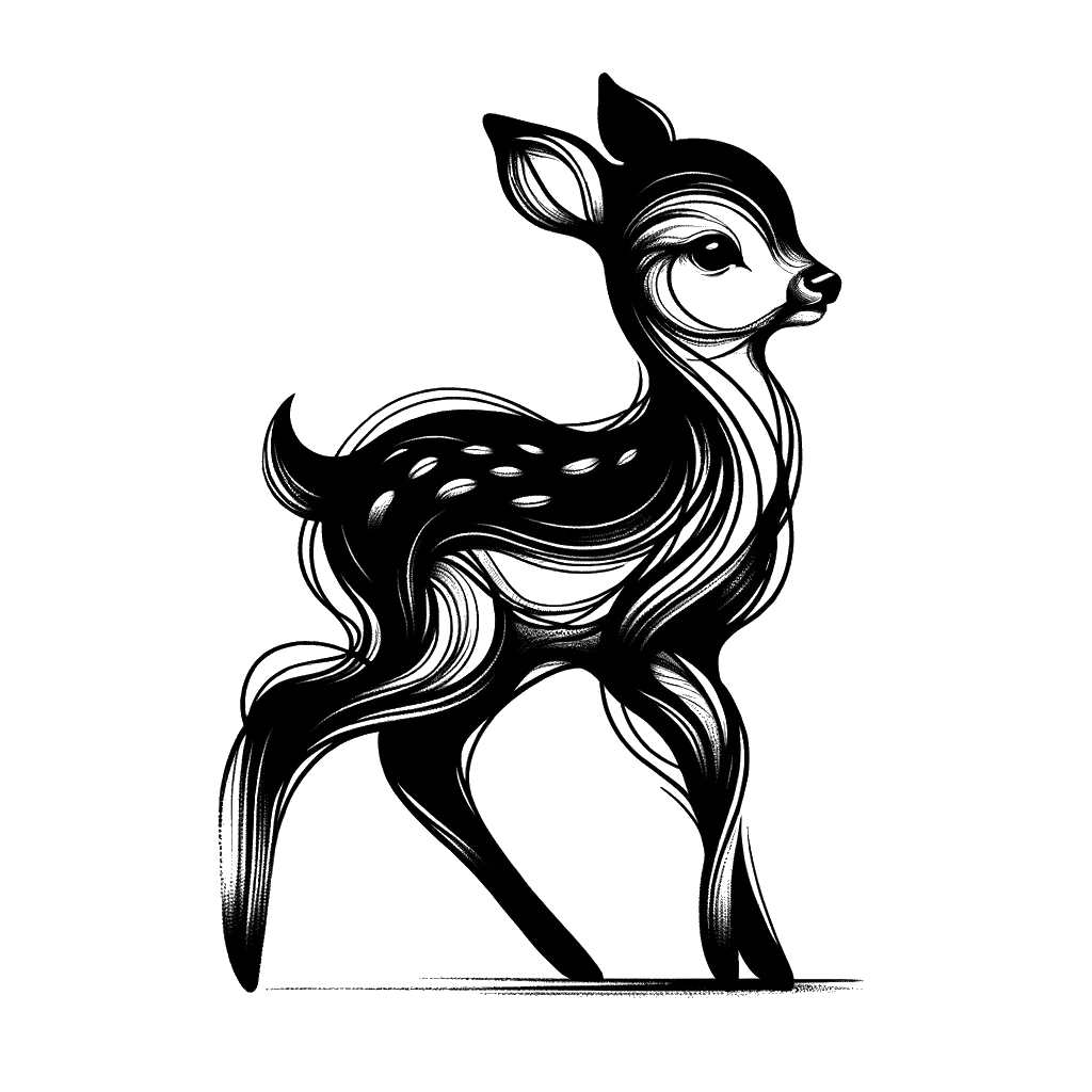 un dibujo de un ciervo bebé recién nacido representando el tema de Impotencia en blanco y negro.