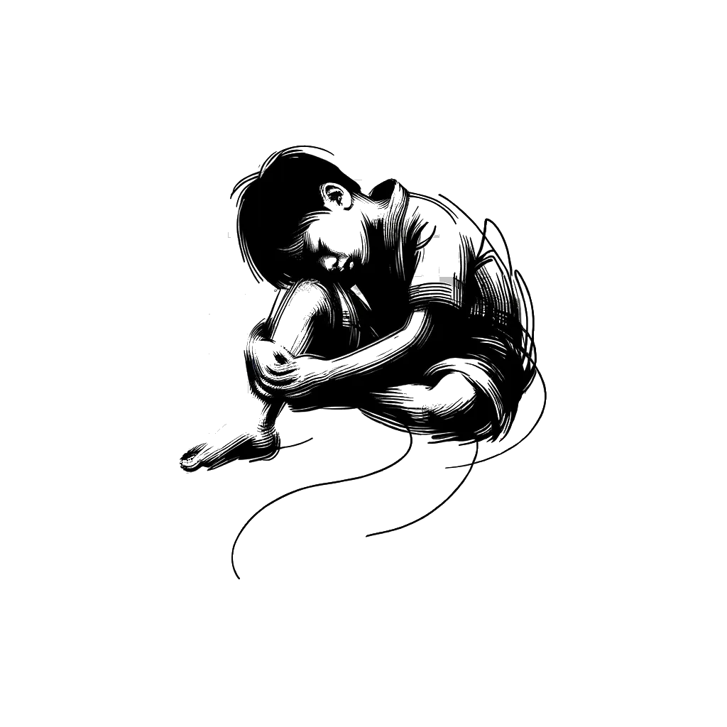 un dibujo de un niño que se queda dormido mientras está sentado representando el tema de Insomnio en blanco y negro.