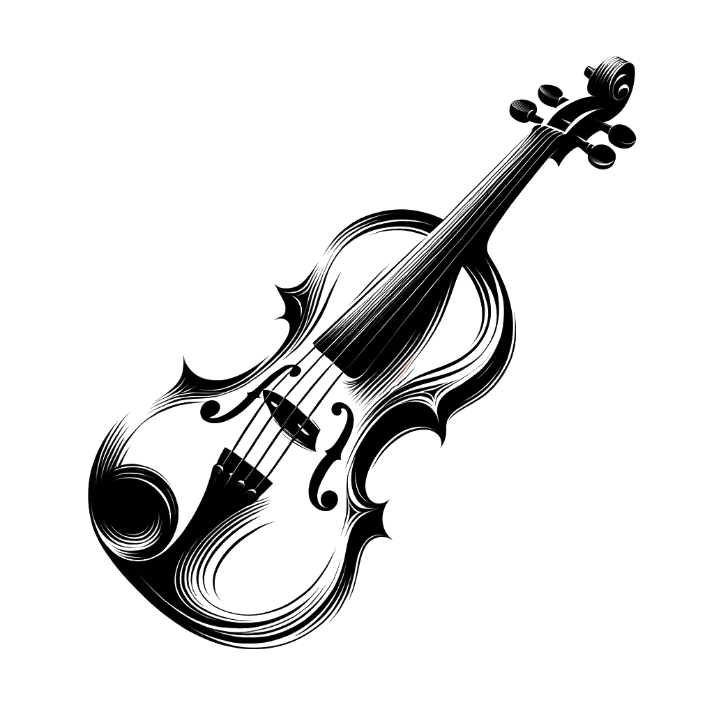 un dibujo de un violín representando el tema de Instrumentos en blanco y negro.