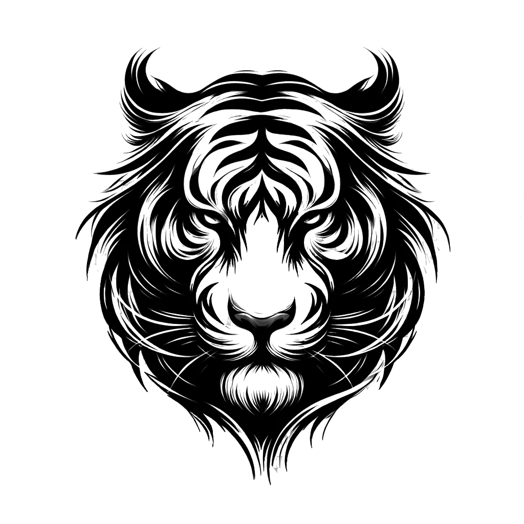 un dibujo de un tigre gruñendo representando el tema de Intimidación en blanco y negro.