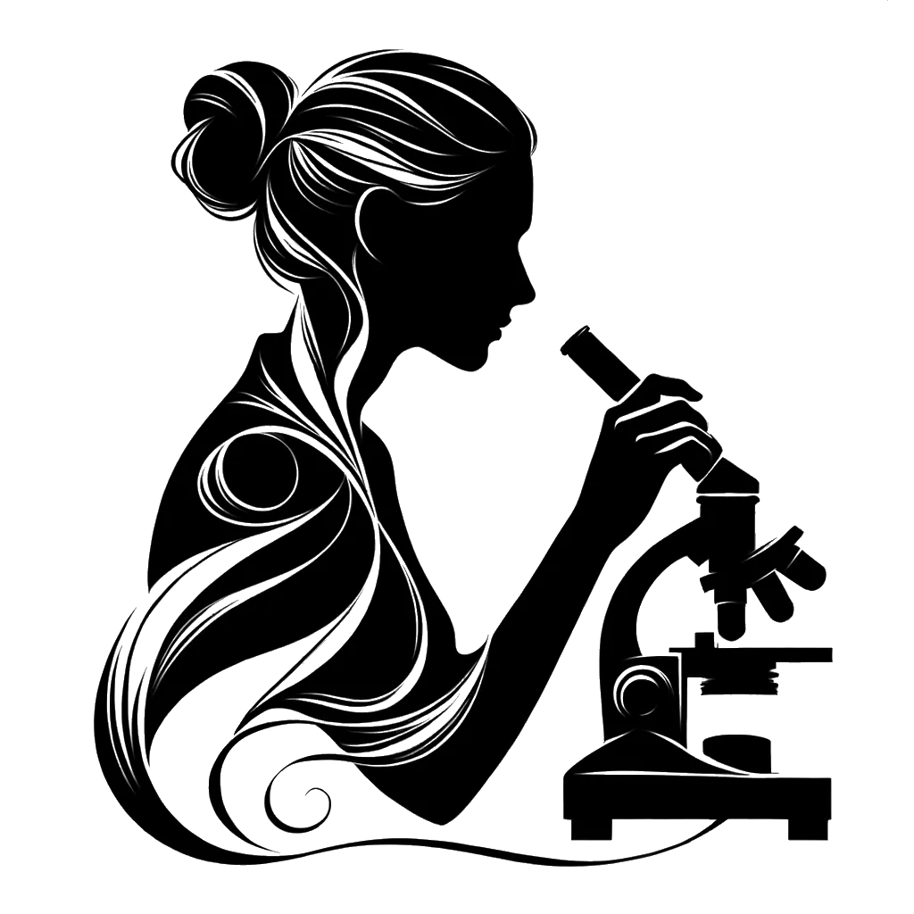 un dibujo de un científico mirando a través de un microscopio representando el tema de Investigación en blanco y negro.