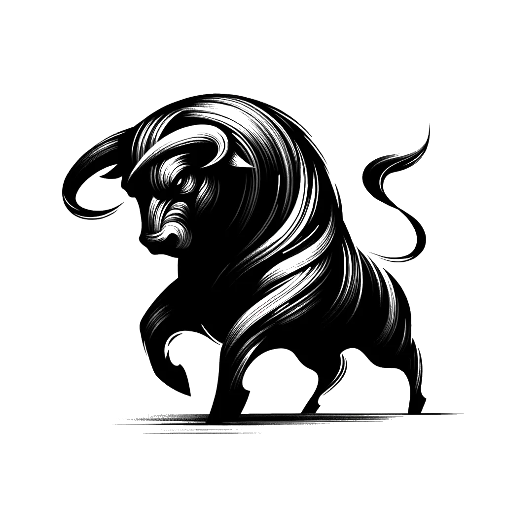 un dibujo de un cuerpo completo de un toro enfadado representando el tema de Ira Extrema en blanco y negro.