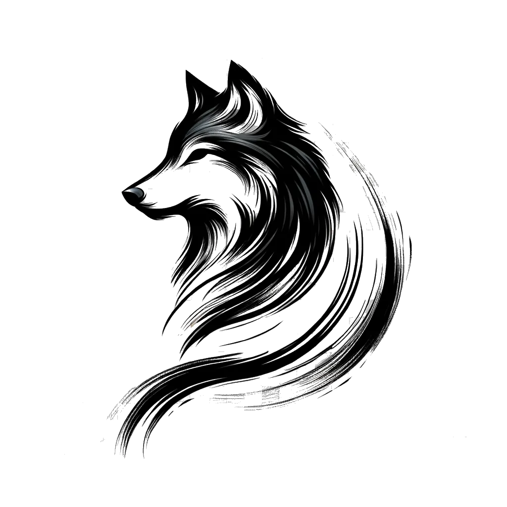 un dibujo de un lobo alfa mirando directamente hacia adelante, luciendo dominante en negro y blanco representando el tema de Jefes en blanco y negro.