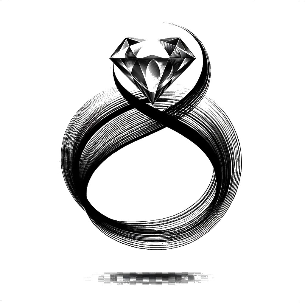 un dibujo de un anillo de diamantes representando el tema de Joyas en blanco y negro.