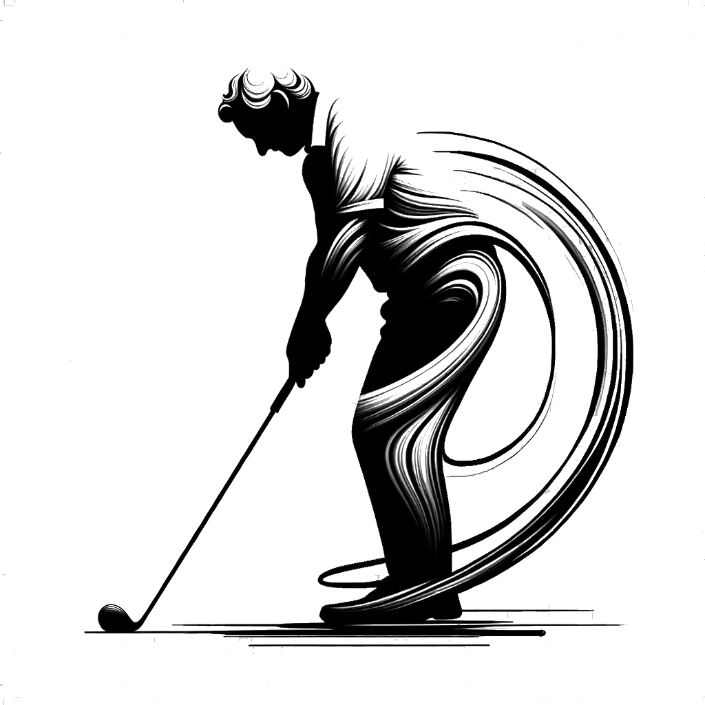 un dibujo de un hombre blanco jugando al golf representando el tema de Jubilación en blanco y negro.