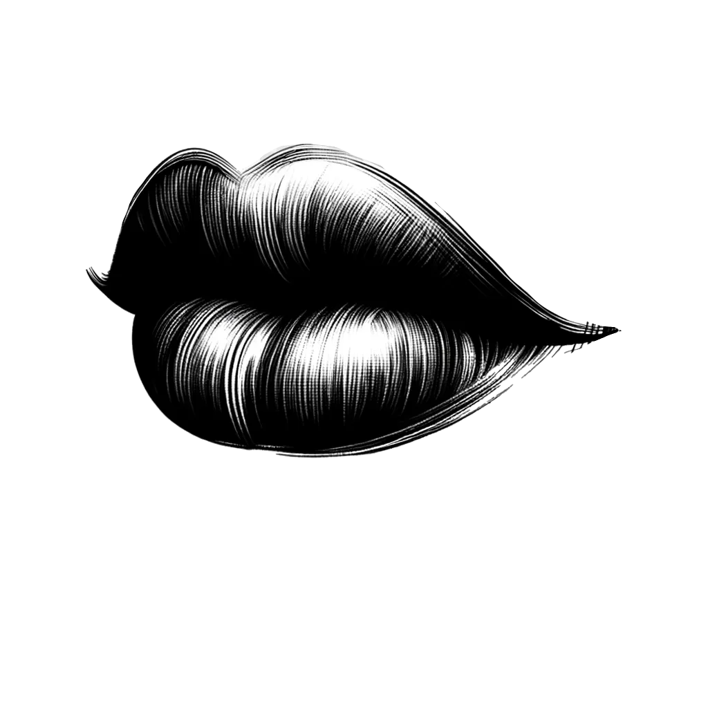 un dibujo de los labios de una mujer representando el tema de Labios en blanco y negro.