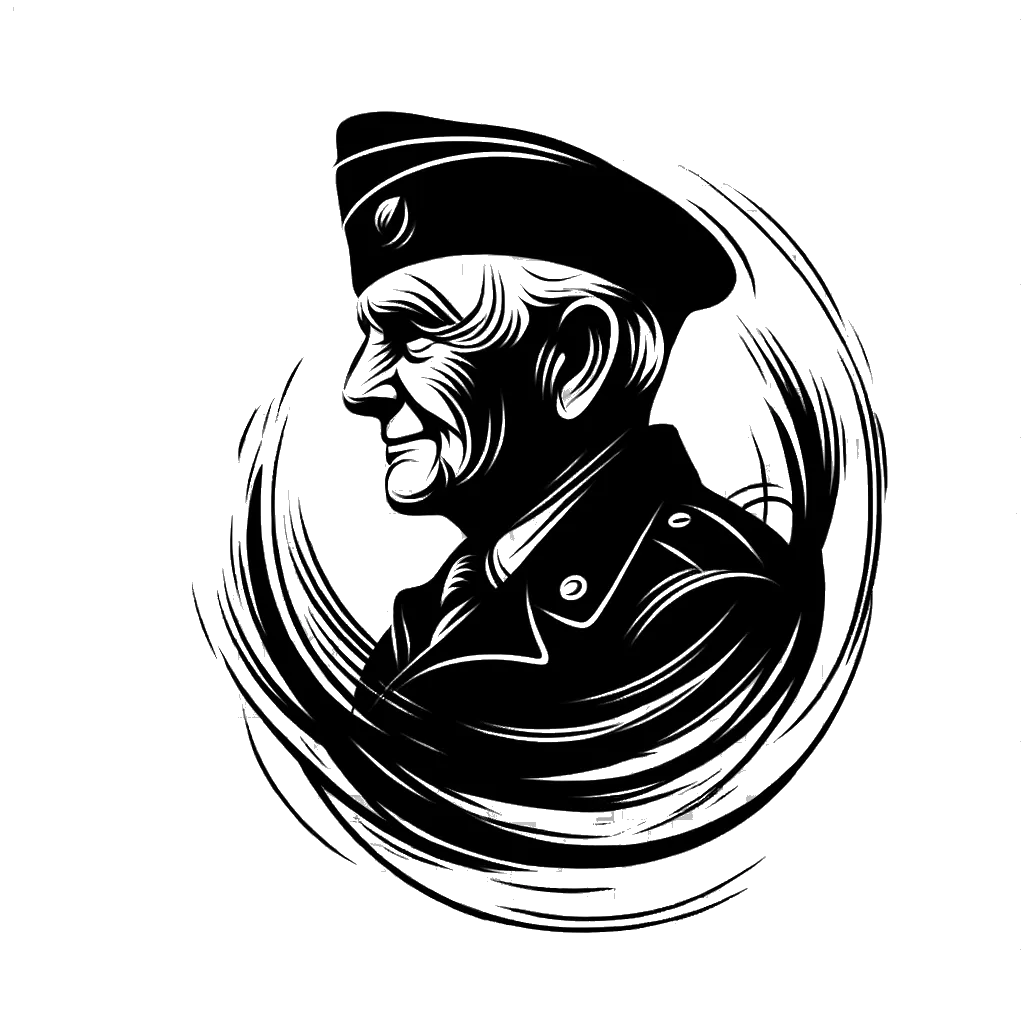 un dibujo de un veterano estadounidense de la Segunda Guerra Mundial representando el tema de Legado en blanco y negro.