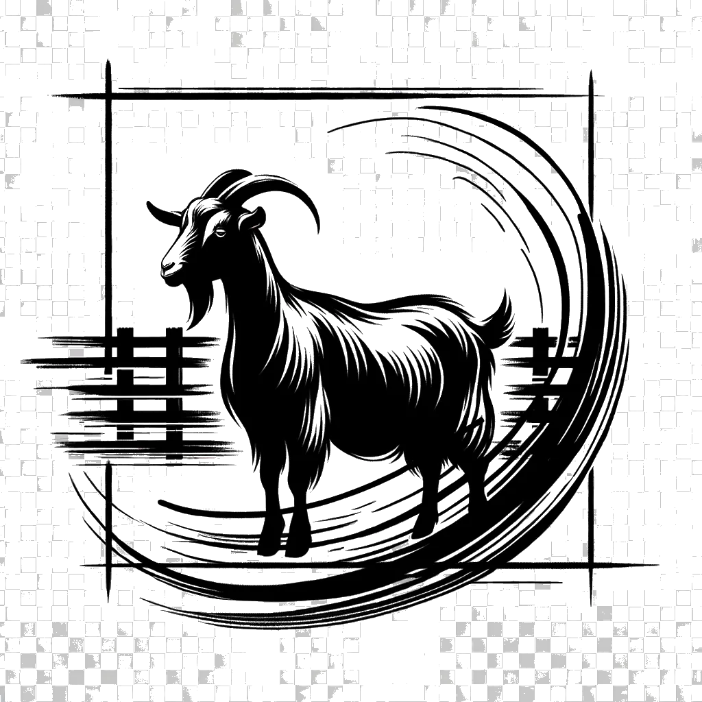 un dibujo de una cabra en un corral en blanco y negro representando el tema de Límites en blanco y negro.