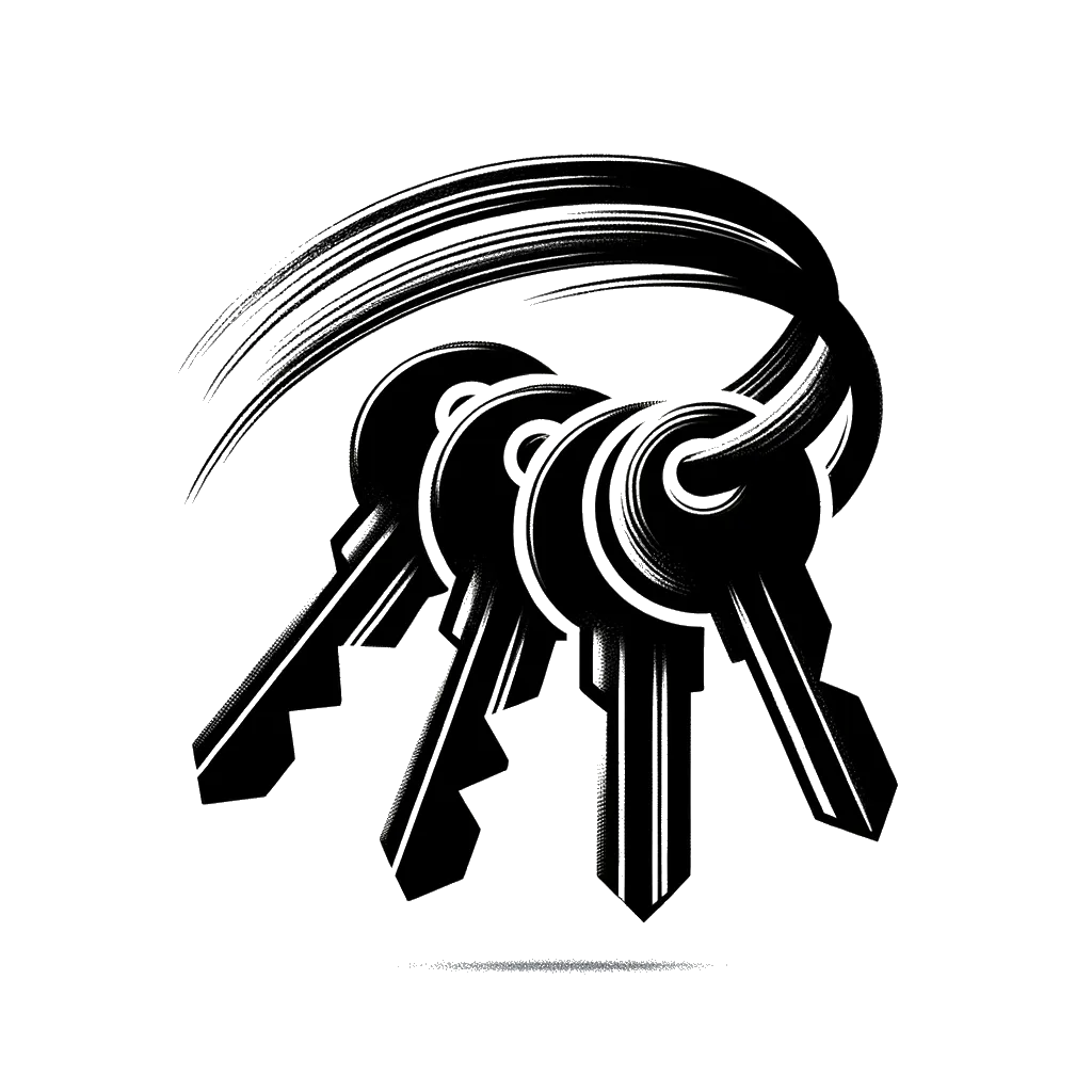 un dibujo de un manojo de llaves representando el tema de Llaves en blanco y negro.
