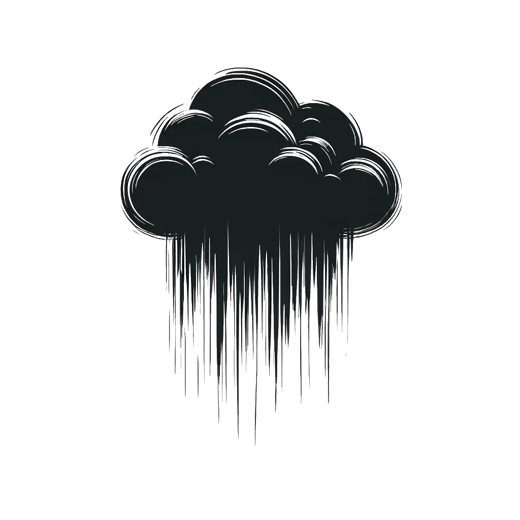 un dibujo de una nube de tormenta con lluvia representando el tema de Lluvia en blanco y negro.
