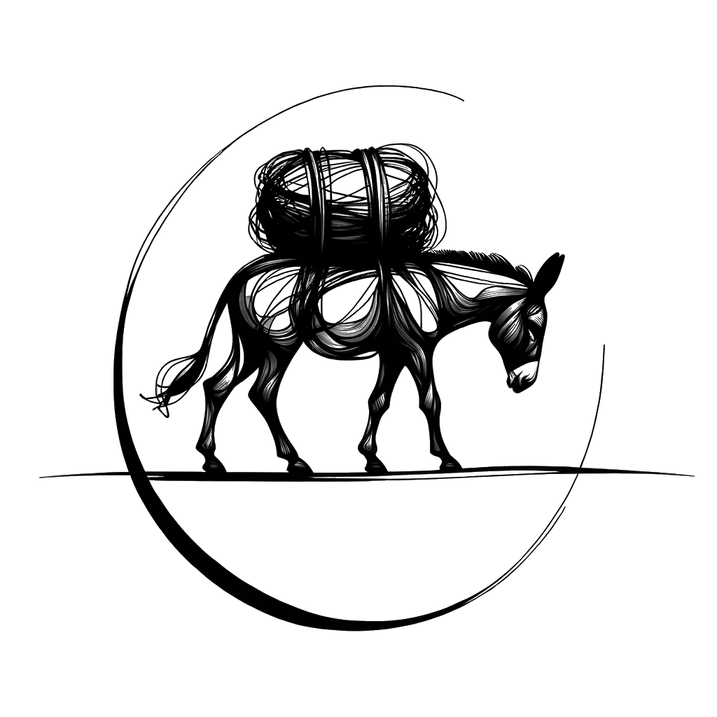 un dibujo de burro con pesada carga en su espalda representando el tema de Longanimidad en blanco y negro.