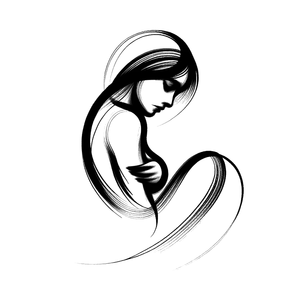 un dibujo de una mujer mayor de luto representando el tema de Luto en blanco y negro.