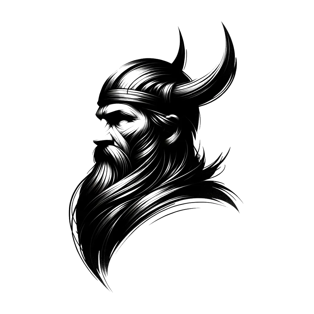 un dibujo de un hombre vikingo estoico representando el tema de Madurez en blanco y negro.