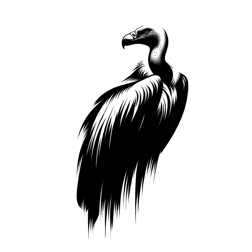 un dibujo de un buitre representando el tema de Mal en blanco y negro.
