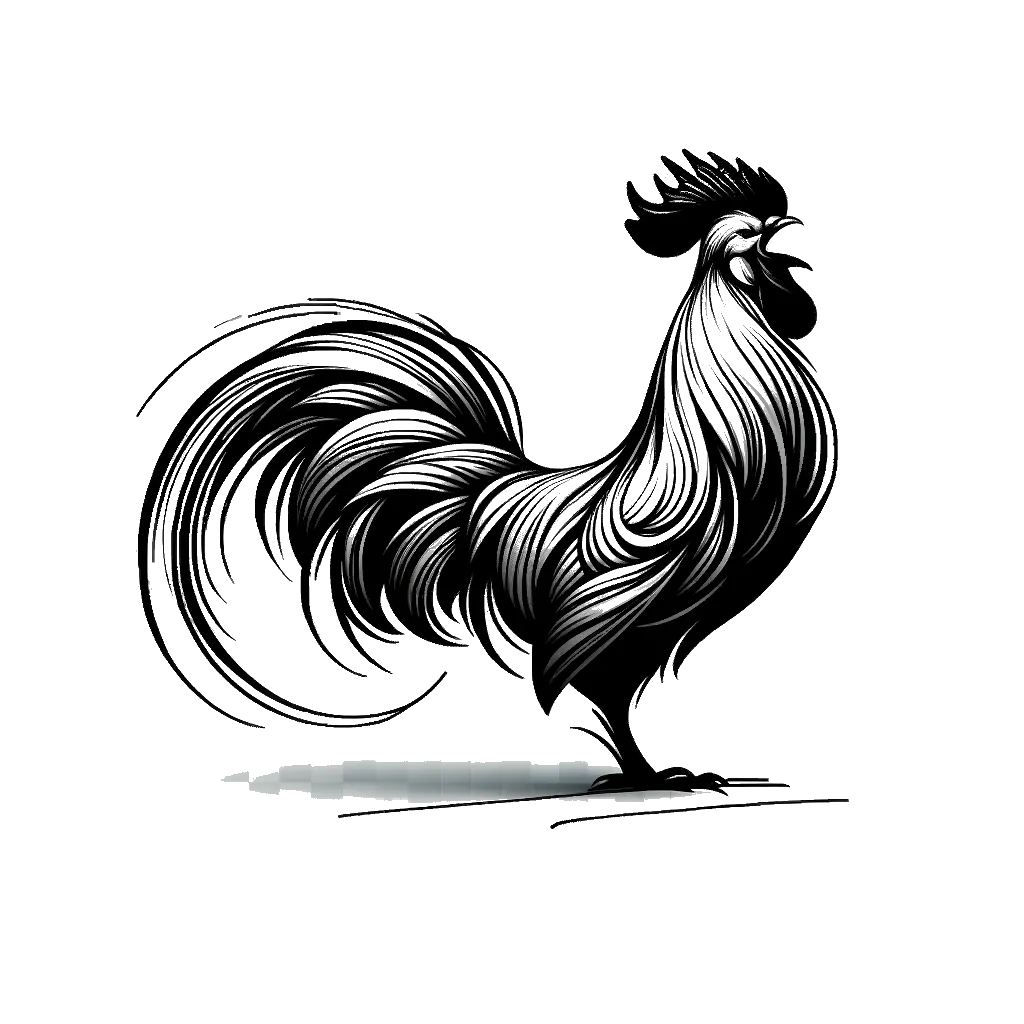 un dibujo de un gallo cantando representando el tema de Mañanas en blanco y negro.