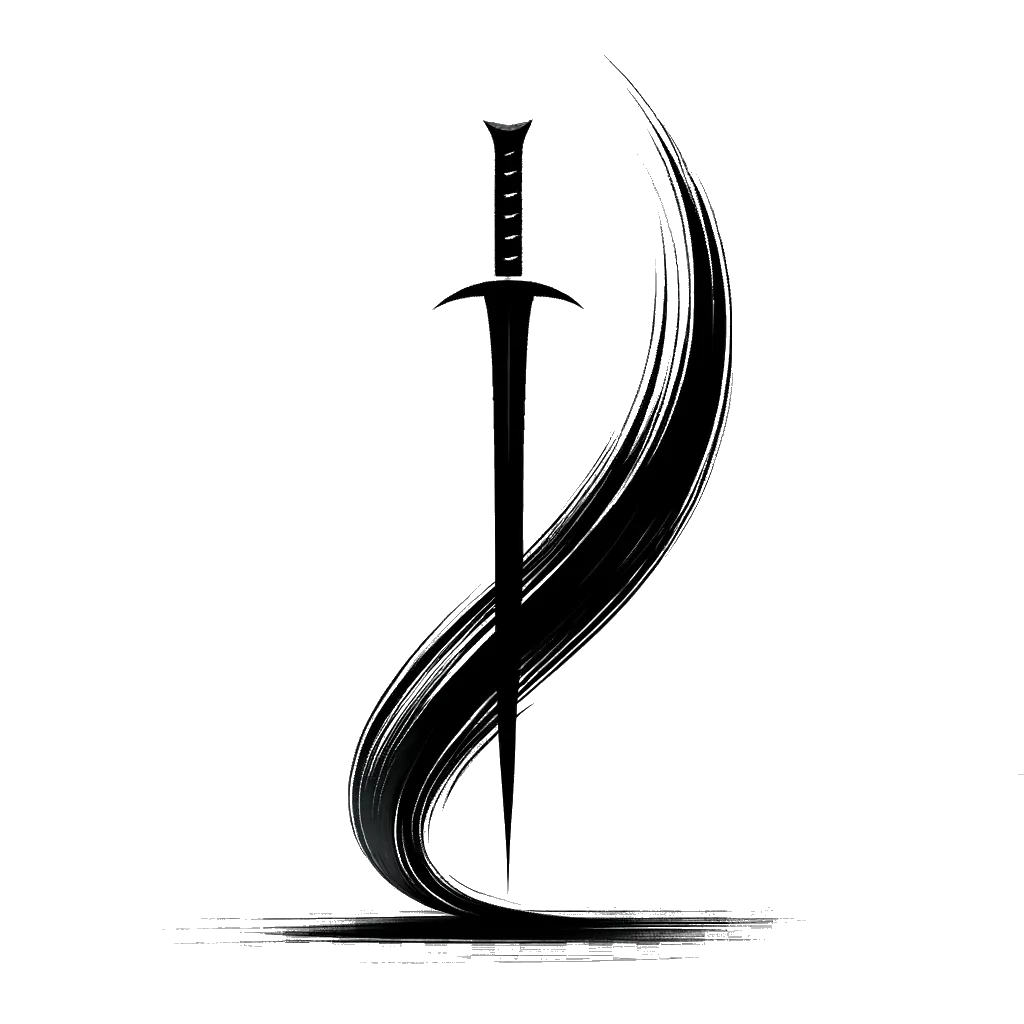 un dibujo de una espada representando el tema de Matar en blanco y negro.
