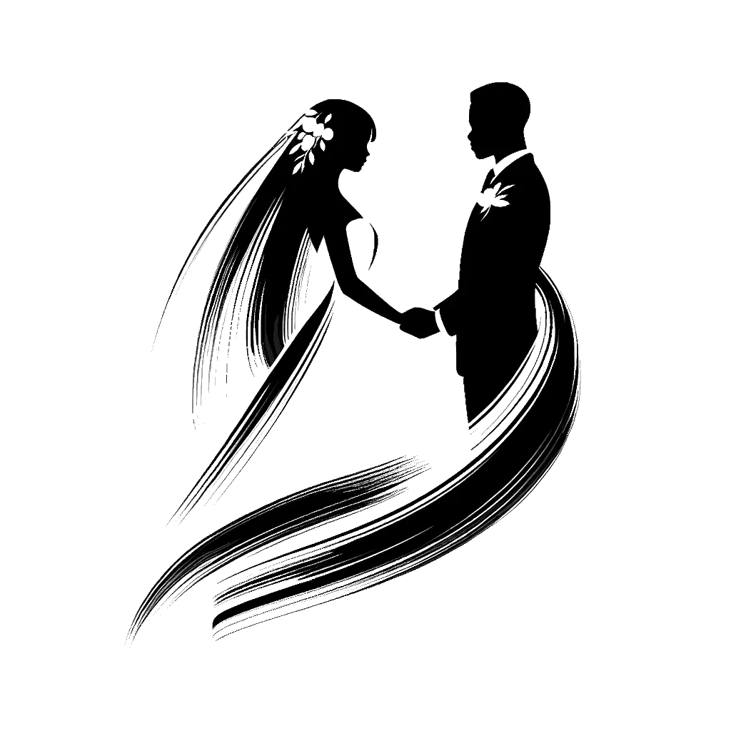 un dibujo de una novia y un novio diciendo sus votos representando el tema de Matrimonio en blanco y negro.