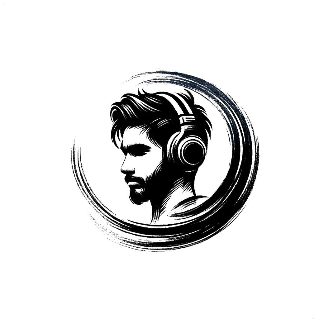 un dibujo de un hombre con auriculares representando el tema de Medios en blanco y negro.
