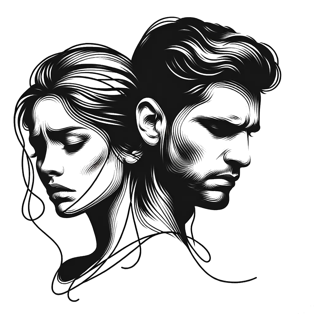 un dibujo de una pareja donde la mujer parece estar molesta representando el tema de Molesto en blanco y negro.
