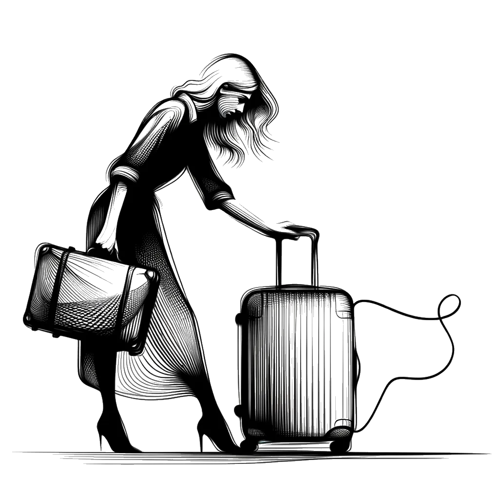 un dibujo de una mujer rubia haciendo la maleta representando el tema de Mudándose en blanco y negro.