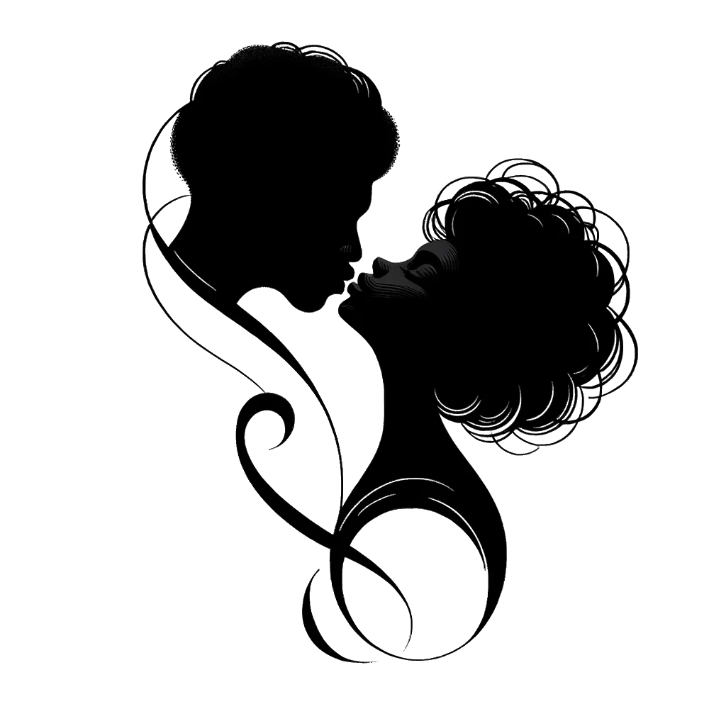 un dibujo de una mujer besando a su esposo en la mejilla representando el tema de Mujer en blanco y negro.