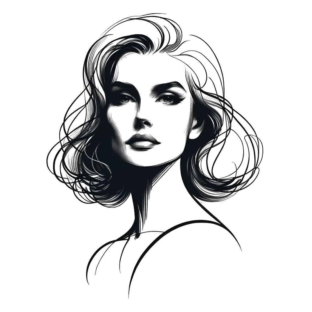 un dibujo de una mujer mayor hermosa representando el tema de Mujeres en blanco y negro.