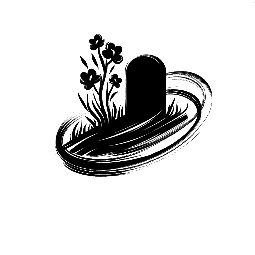 un dibujo de una tumba con flores representando el tema de Muriendo en blanco y negro.