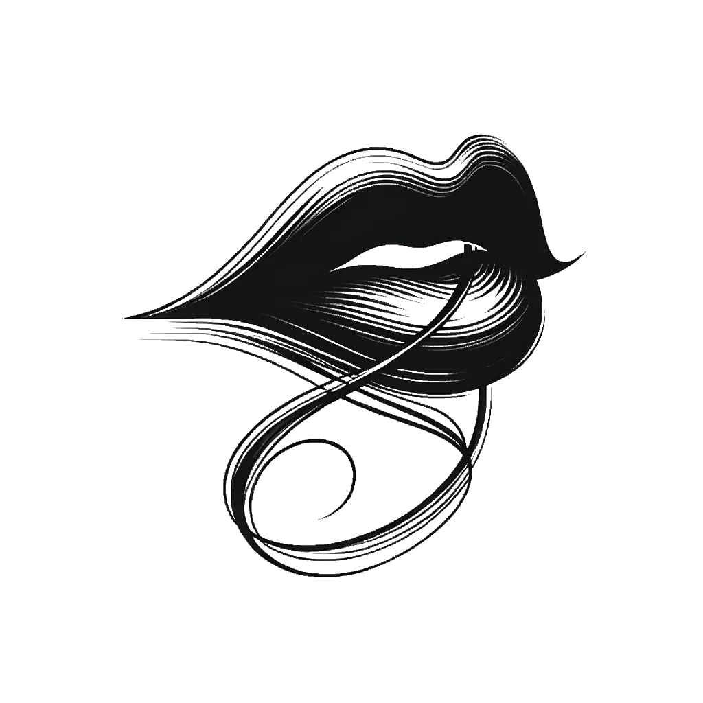 un dibujo de labios susurrantes representando el tema de Murmullo en blanco y negro.