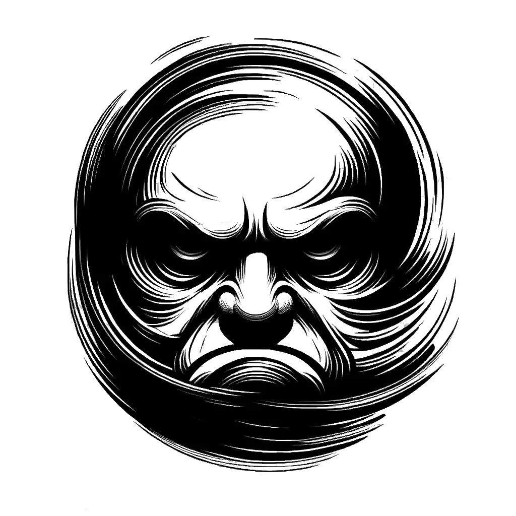 un dibujo de el rostro malhumorado de un hombre representando el tema de Negatividad en blanco y negro.