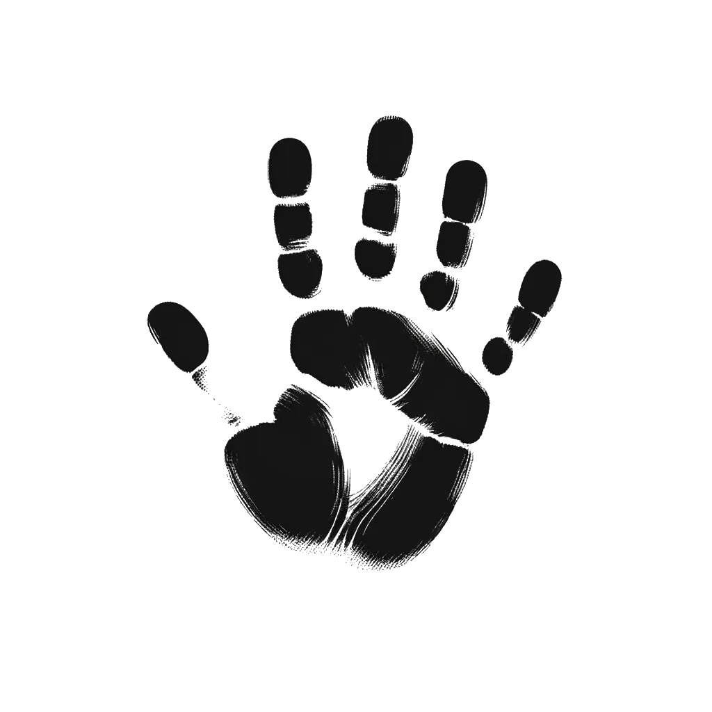 un dibujo de una pintura de la huella de la mano de un niño representando el tema de Niños en blanco y negro.